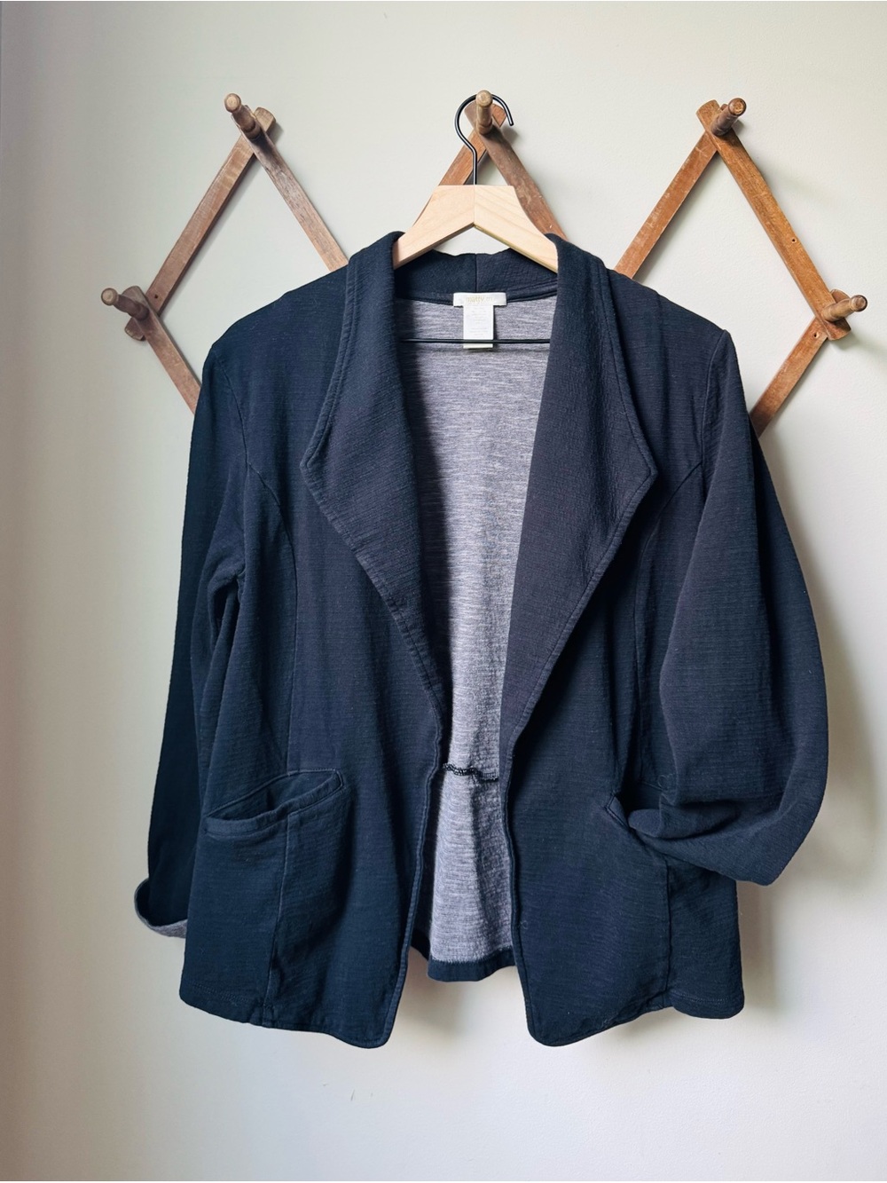 Matty M Black Knit Boyfriend Blazer Cardigan Jacket with Gray Interior Size Lg